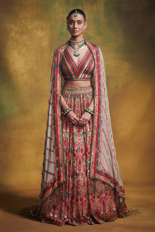 Lehenga Set in Marrakesh Ikkat Thread Embroidery