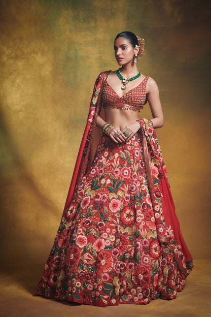 Lehenga Blouse Dupatta in Anchor Garden Embroidery