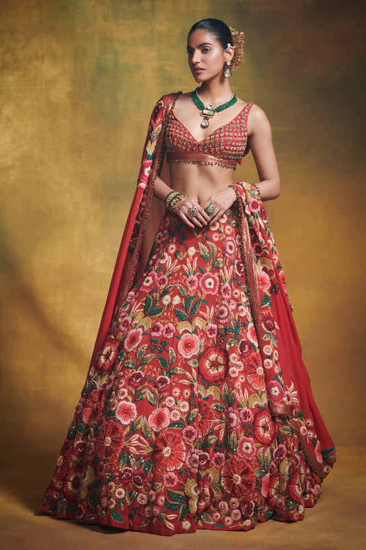 Lehenga Blouse Dupatta in Anchor Garden Embroidery