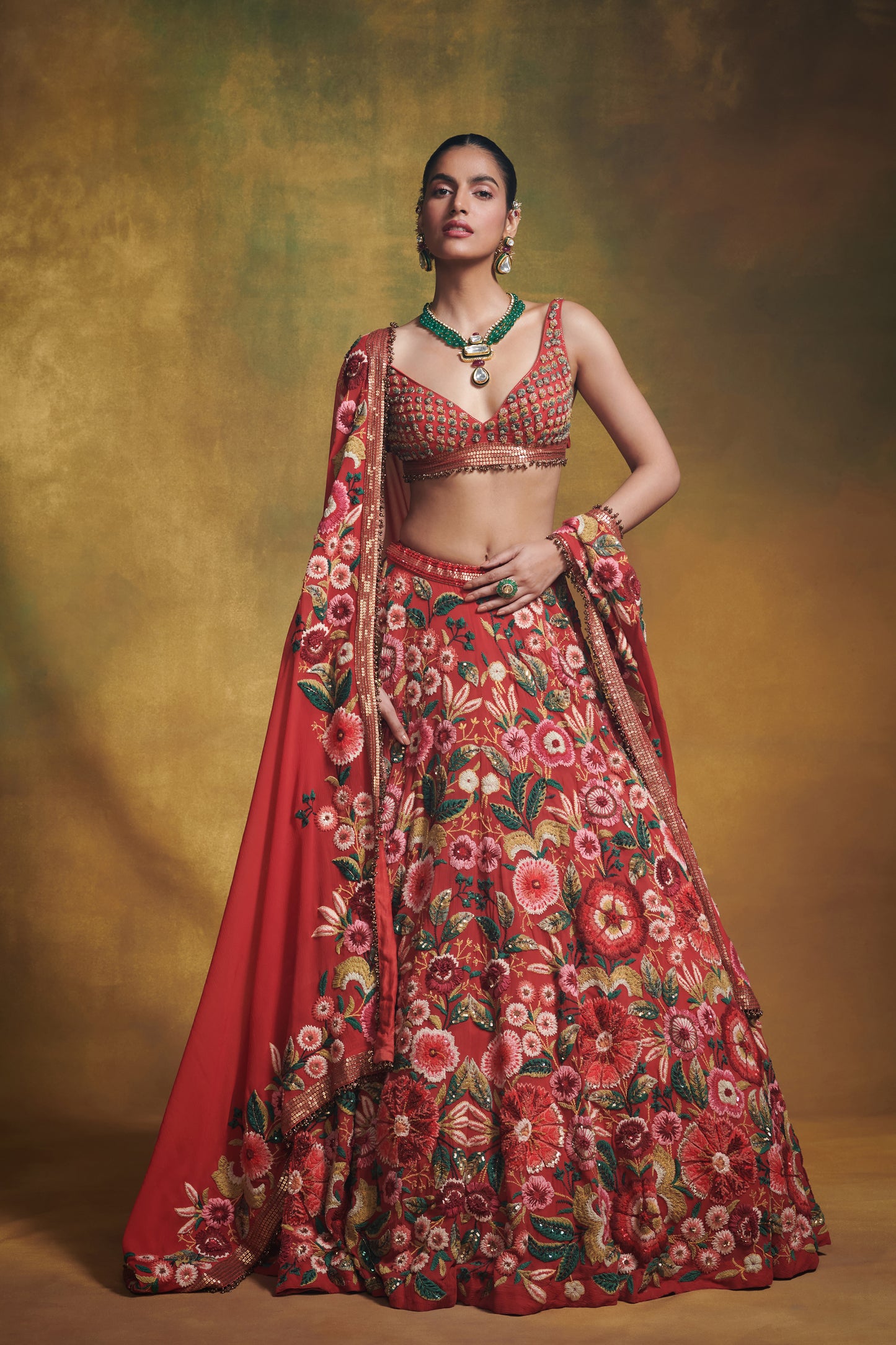 Lehenga Blouse Dupatta in Anchor Garden Embroidery