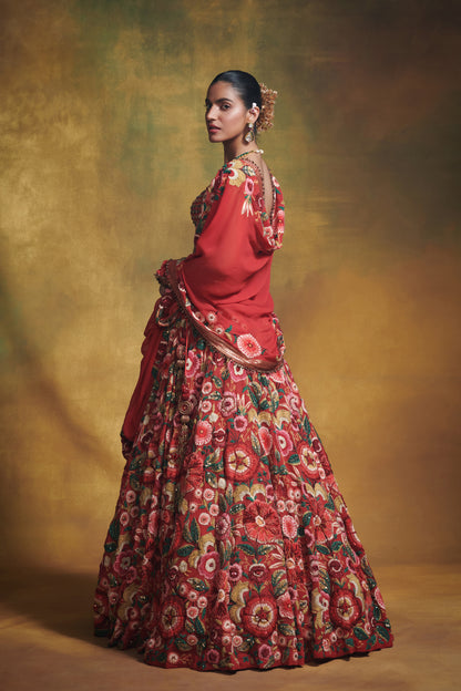 Lehenga Blouse Dupatta in Anchor Garden Embroidery