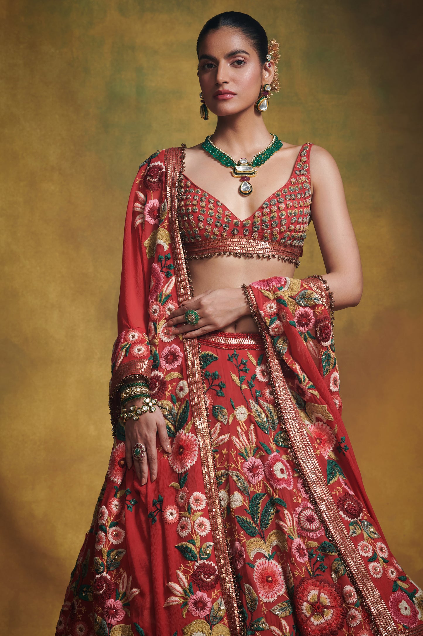Lehenga Blouse Dupatta in Anchor Garden Embroidery