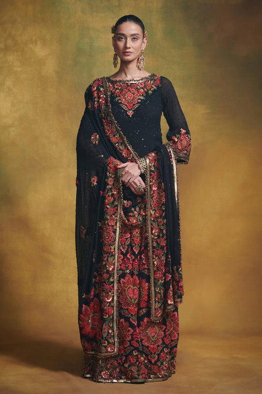 Sharara Set in Floral Thread Embroidery
