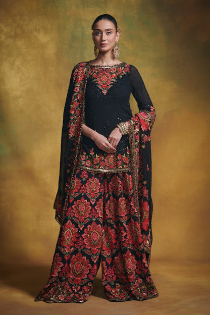 Sharara Set in Floral Thread Embroidery
