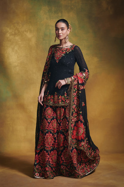 Sharara Set in Floral Thread Embroidery