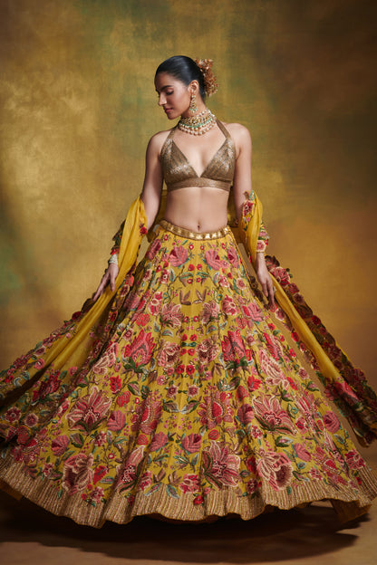 Lehenga Blouse Dupatta in Anchor Garden Thread Embroidery