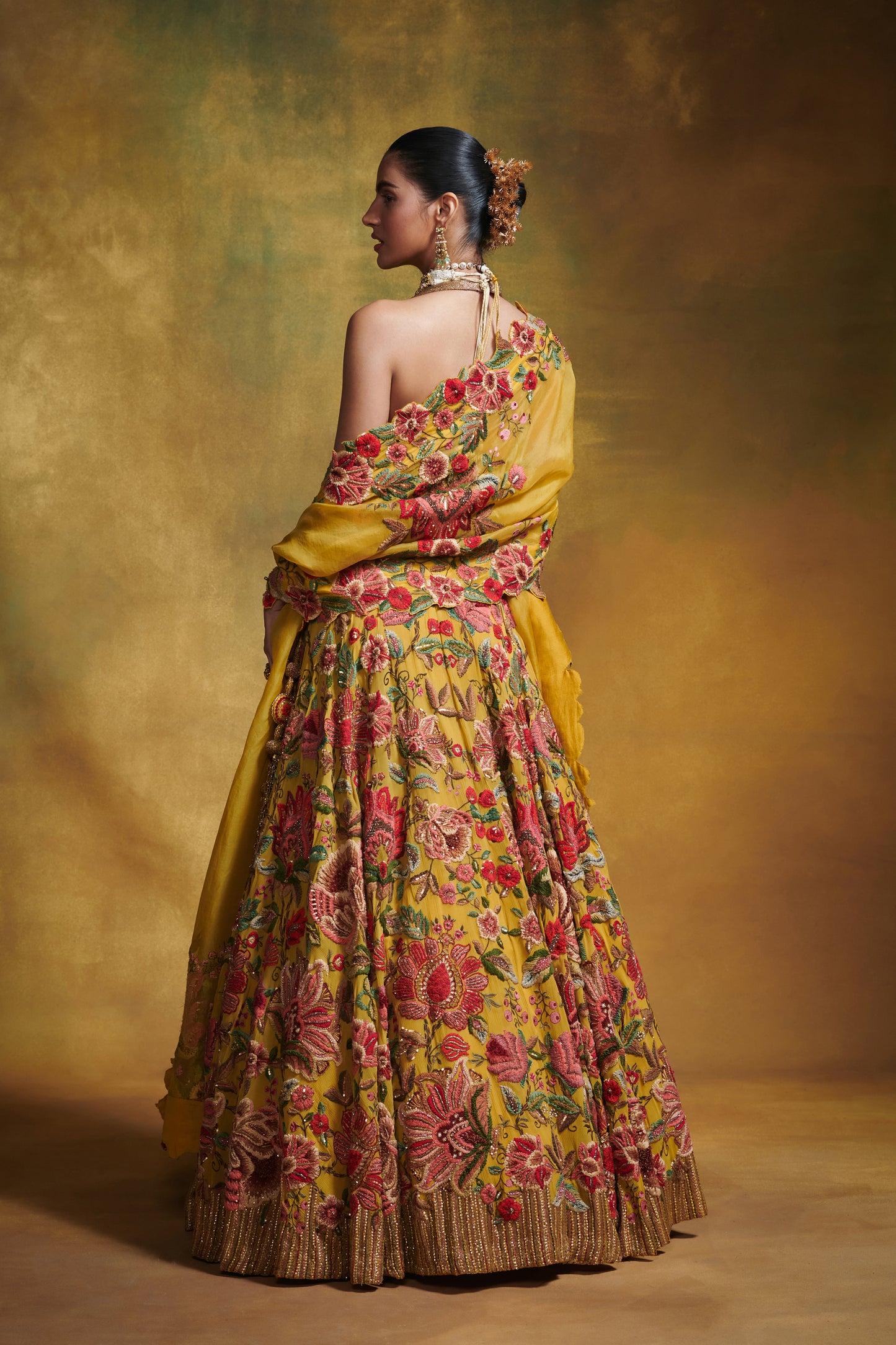 Lehenga Blouse Dupatta in Anchor Garden Thread Embroidery