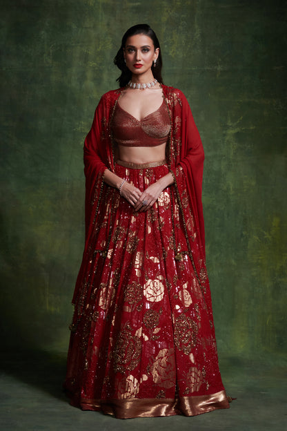 Lehenga, Blouse with a Cape Dupatta