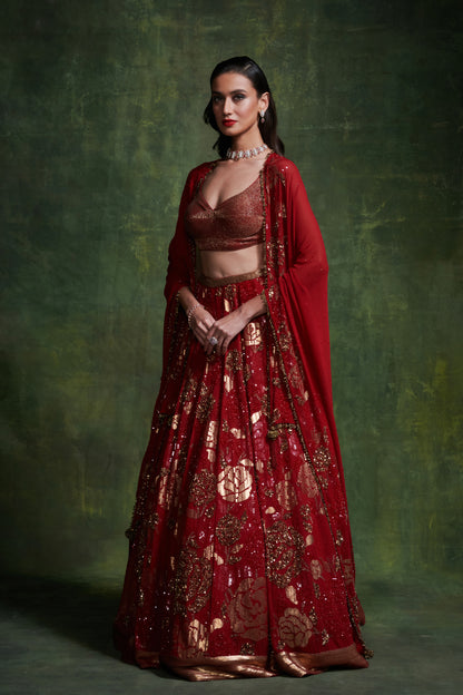 Lehenga, Blouse with a Cape Dupatta