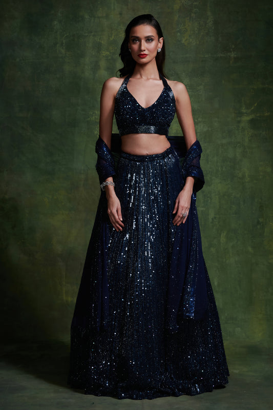 Lehenga, Blouse Dupatta in our Classic Mix Line Sequin Embroidery