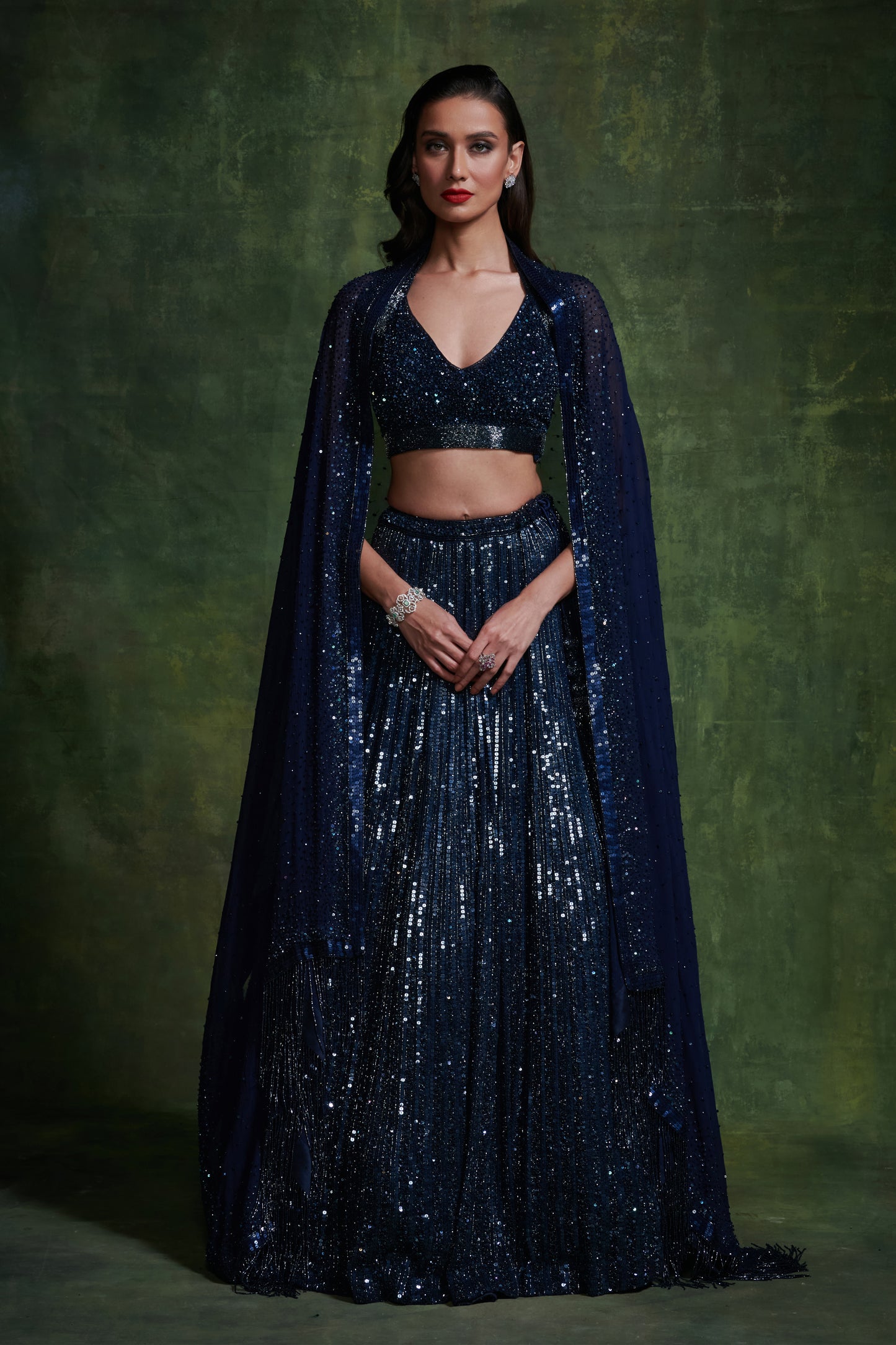 Lehenga, Blouse Dupatta in our Classic Line Sequin Embroidery