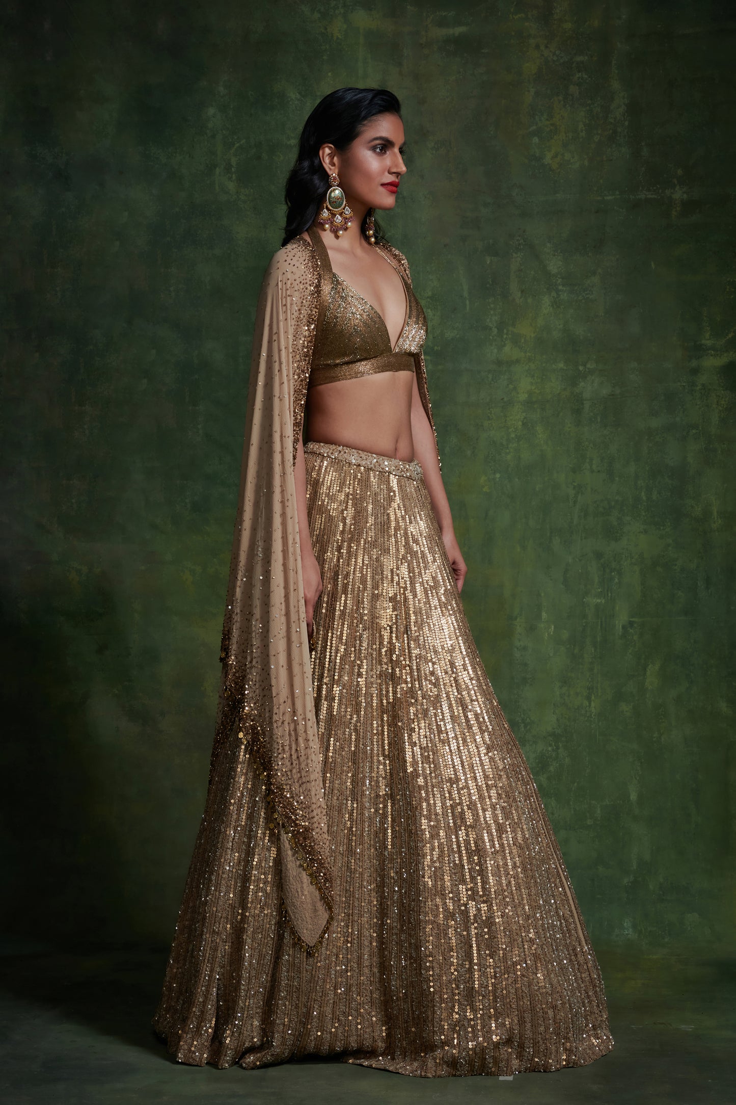 Lehenga, Blouse Cape Dupatta in Mixed Line Sequins Embroidery