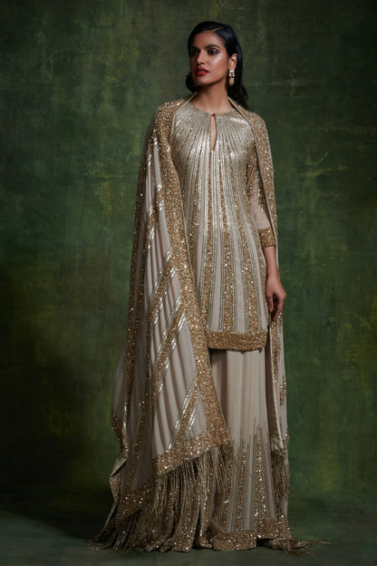 Sharara, Kurta Dupatta in Mix Line Sequins Embroidery