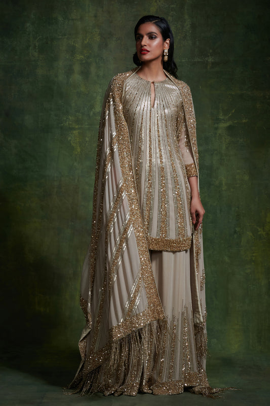 Sharara, Kurta Dupatta in Mix Line Sequins Embroidery
