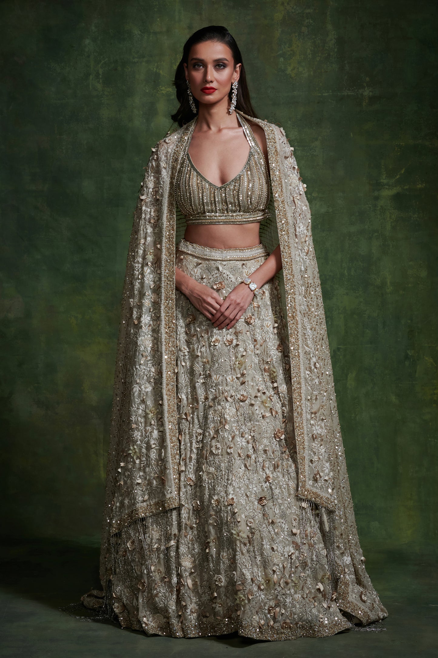 Lehenga Set in 3D Floral Embroidery
