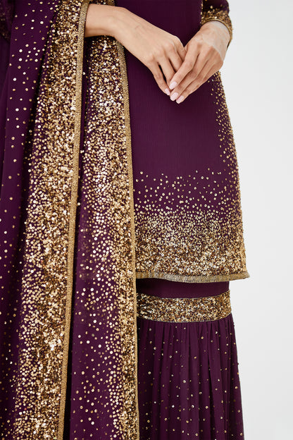 Gharara Set in Gold Sprinkle Sequins Embroidery