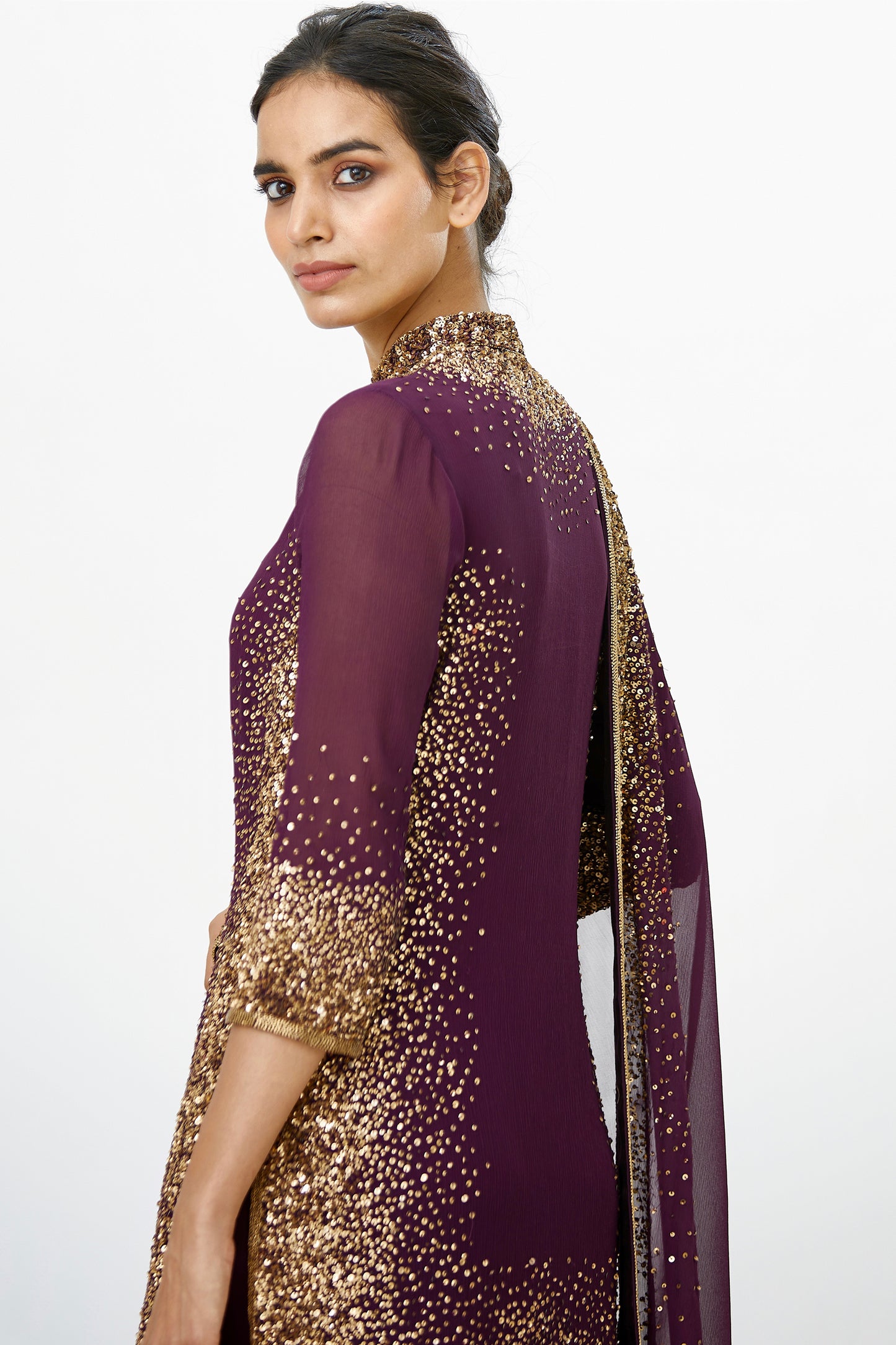 Gharara Set in Gold Sprinkle Sequins Embroidery