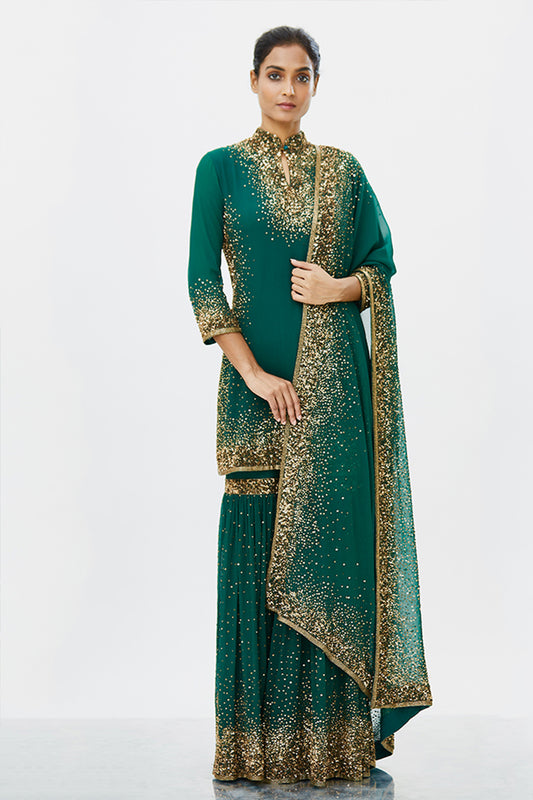 Gharara Set in Gold Sprinkle Sequins Embroidery