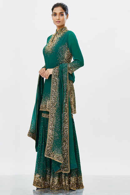 Gharara Set in Gold Sprinkle Sequins Embroidery