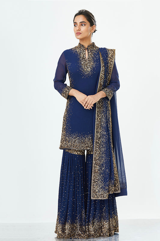 Gharara set with Gold Sprinkle Sequins Embroidery