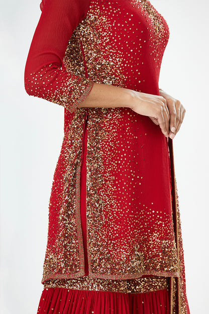 Gharara Set in Gold Sprinkle Sequins Embroidery