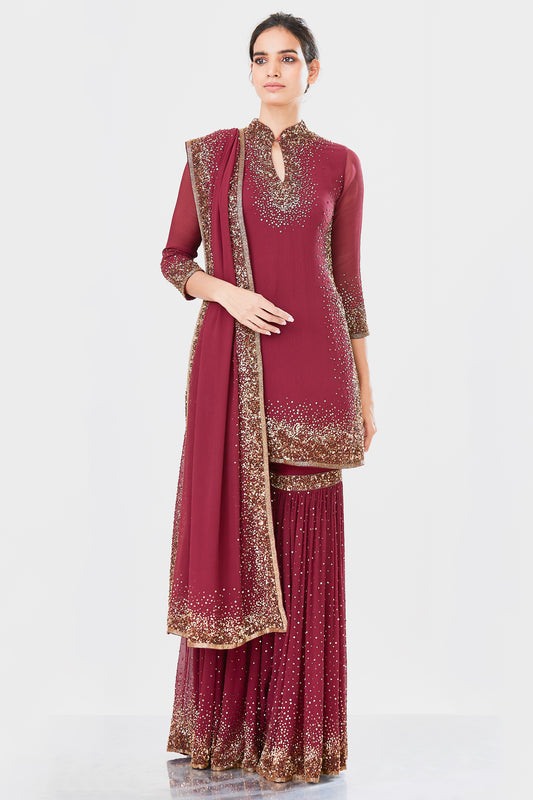 Gharara Set in Gold Sprinkle Sequins Embroidery