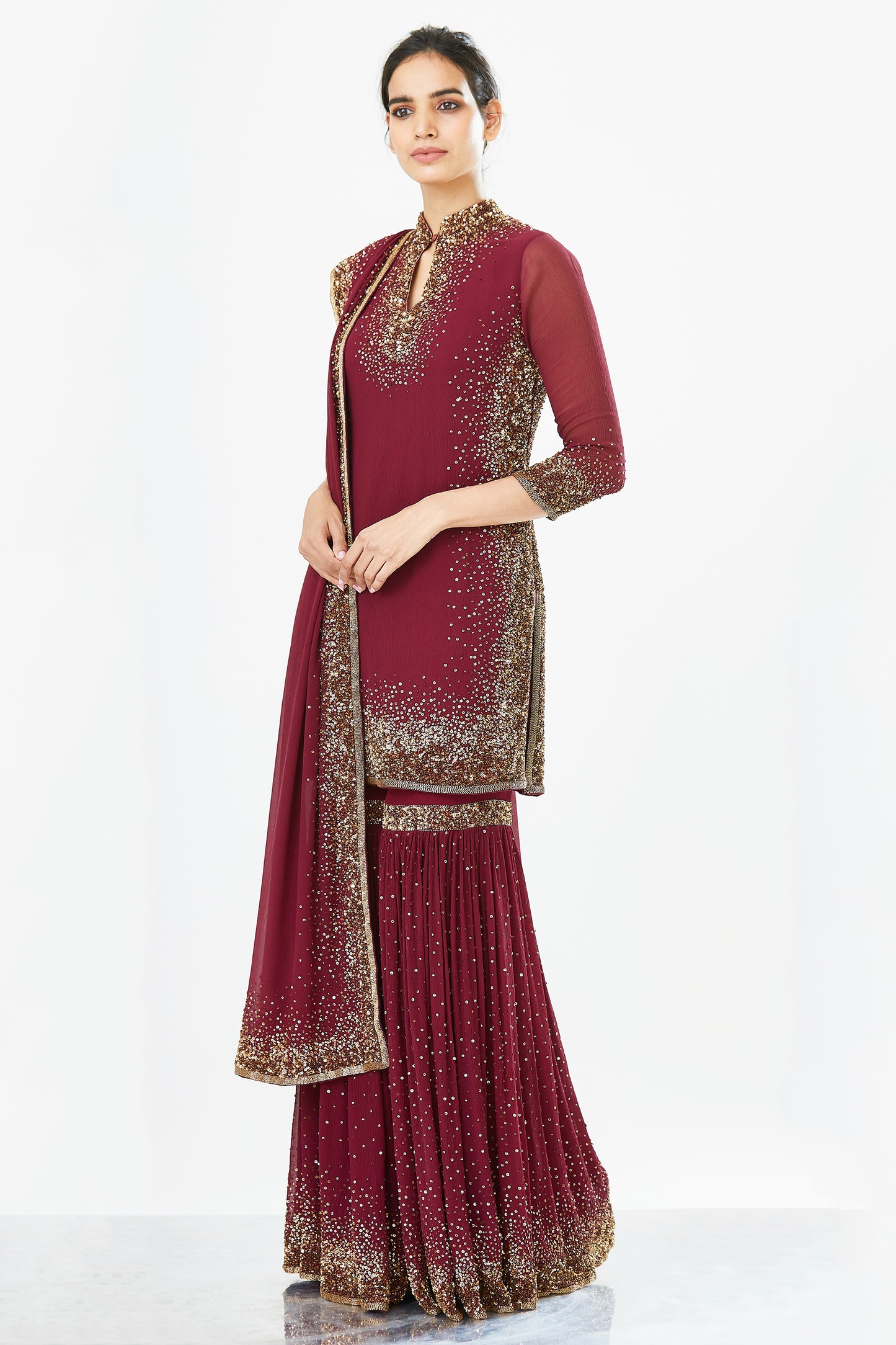 Gharara Set in Gold Sprinkle Sequins Embroidery