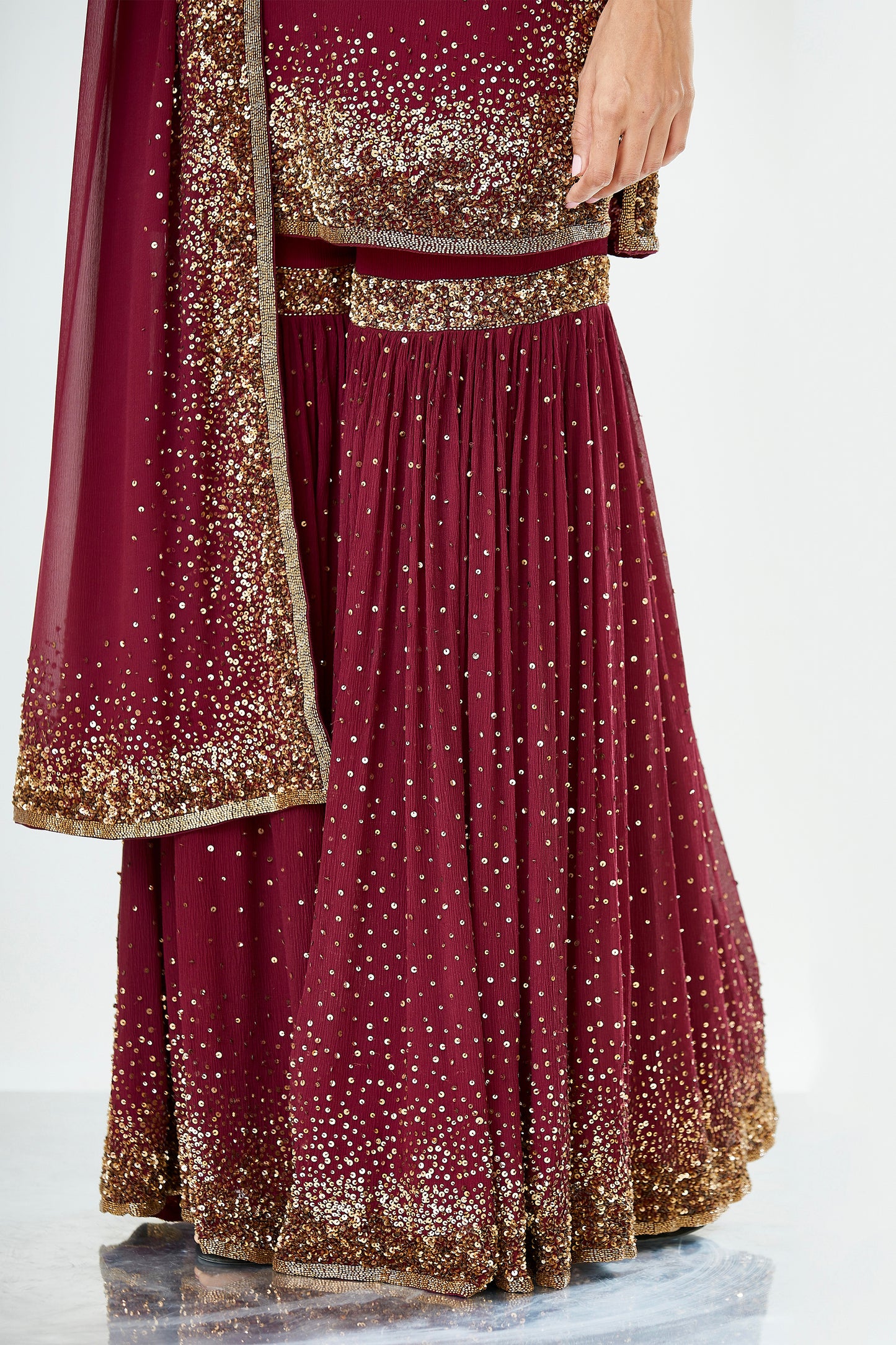 Gharara Set in Gold Sprinkle Sequins Embroidery