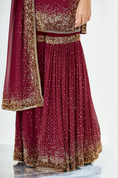 Gharara Set in Gold Sprinkle Sequins Embroidery