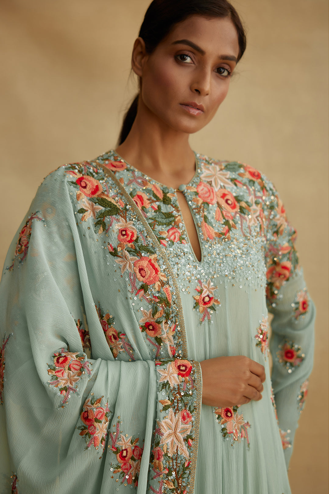 Anarkali Set with Floral Thread Embroidery