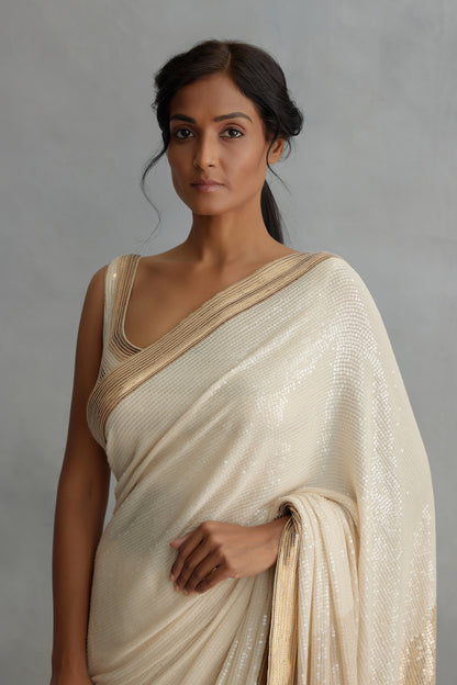 Sari Set in Colour Block  Sequin Embroidery