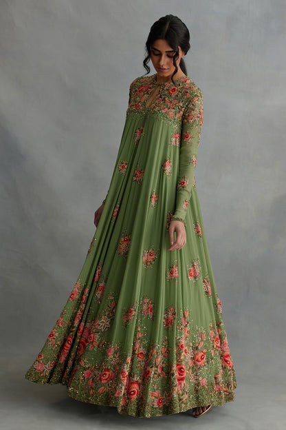 Anarkali Set with Floral Thread Embroidery
