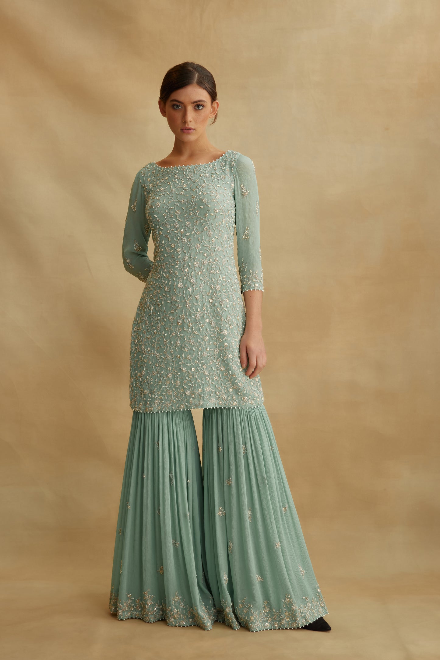 Gharara Set in Thread and Pearls embroidery
