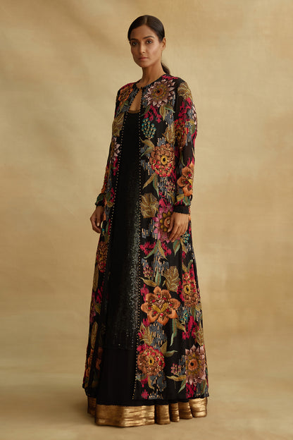 Jacket Set in Ikkat Floral Embroidery