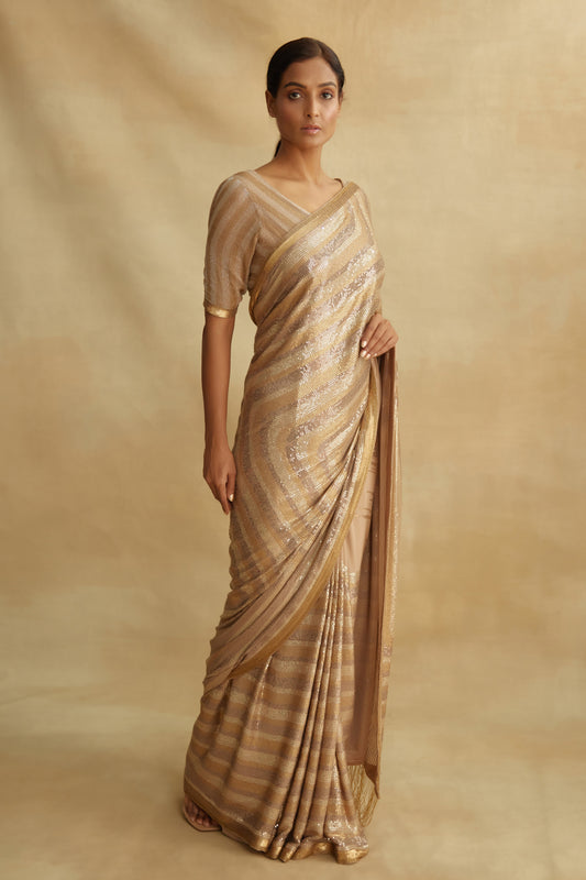 Sari Set in Tiny Sequin in an Illusion Design