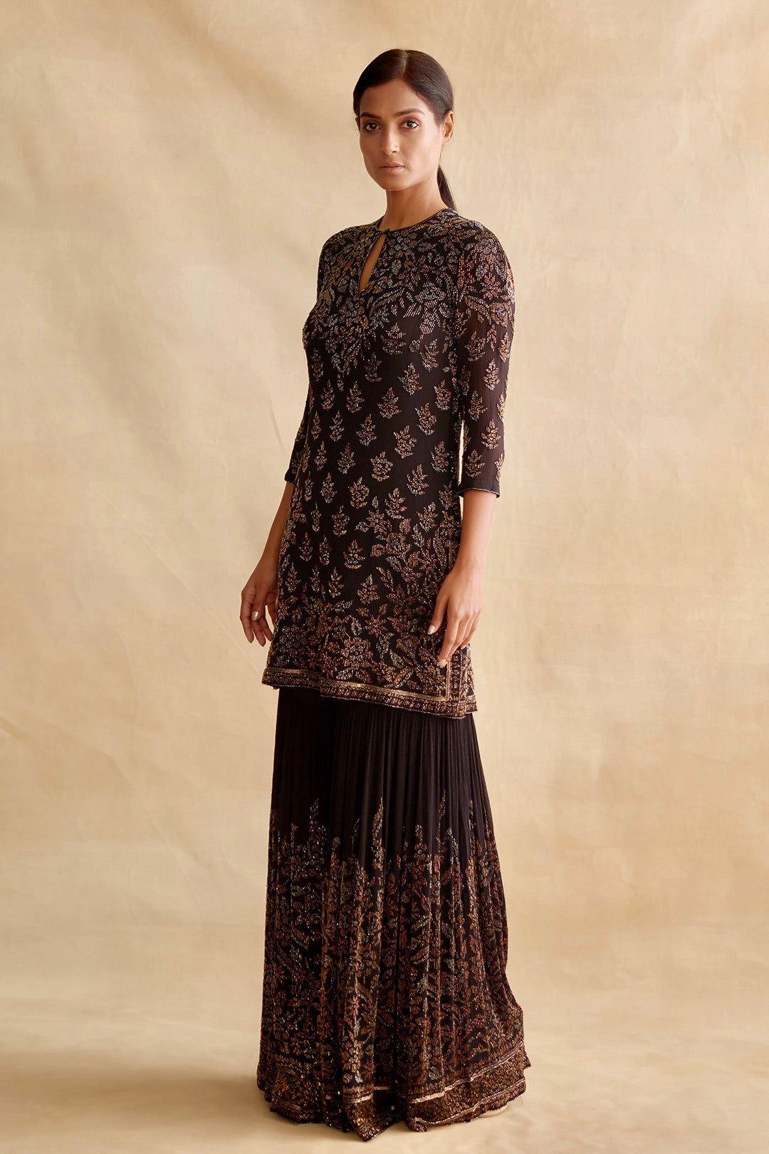 Gharara Set in spiral Bead work embroidery