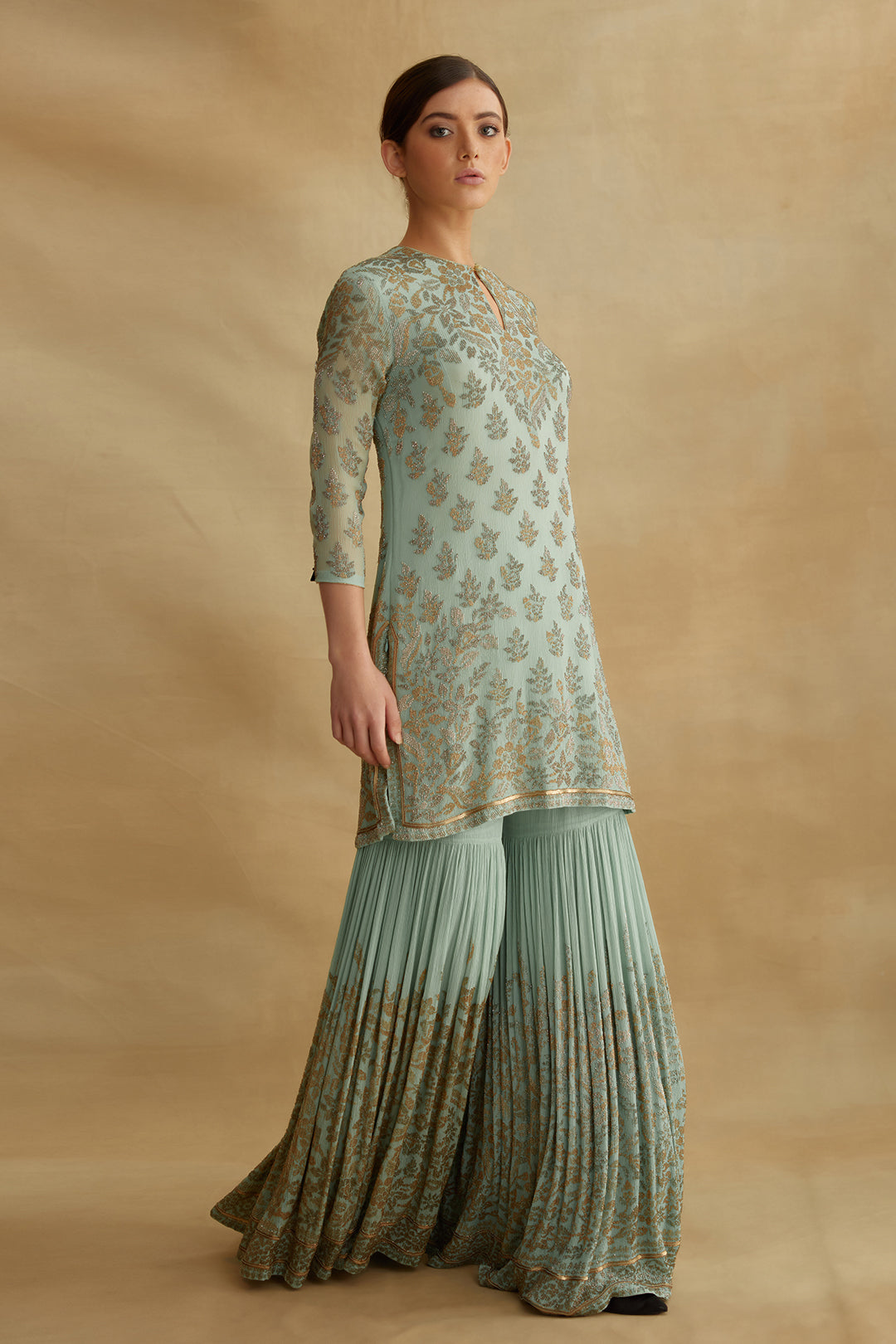 Gharara Set in Spiral Bead work embroidery