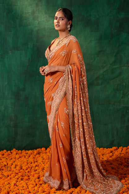Sari Set with Thread and Mirror Embroidery