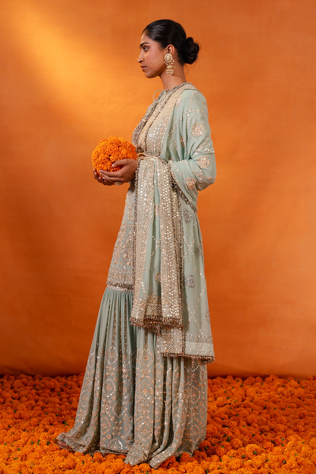 Gharara Set in Thread & Mirror Embroidery