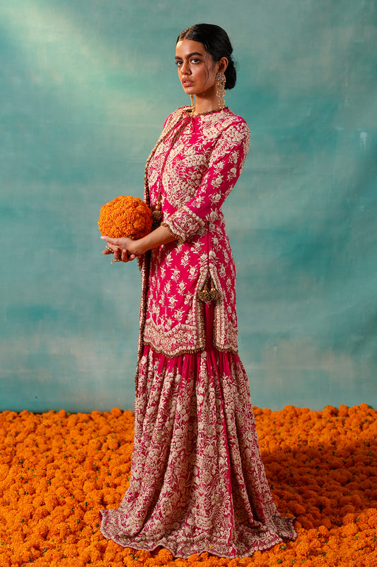 Gharara Set in Old world Ivory Thread and Sequin Embroidery