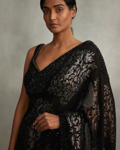 Sari Set in Big Motif Metallic Sequin Embroidery