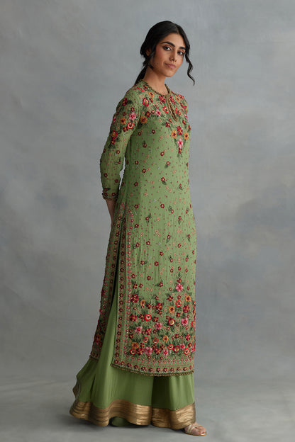 Kurta Set in Floral Multi Thread Embroidery