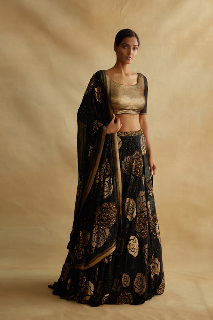 Lehenga Set in Signature Rose sequin embroidery