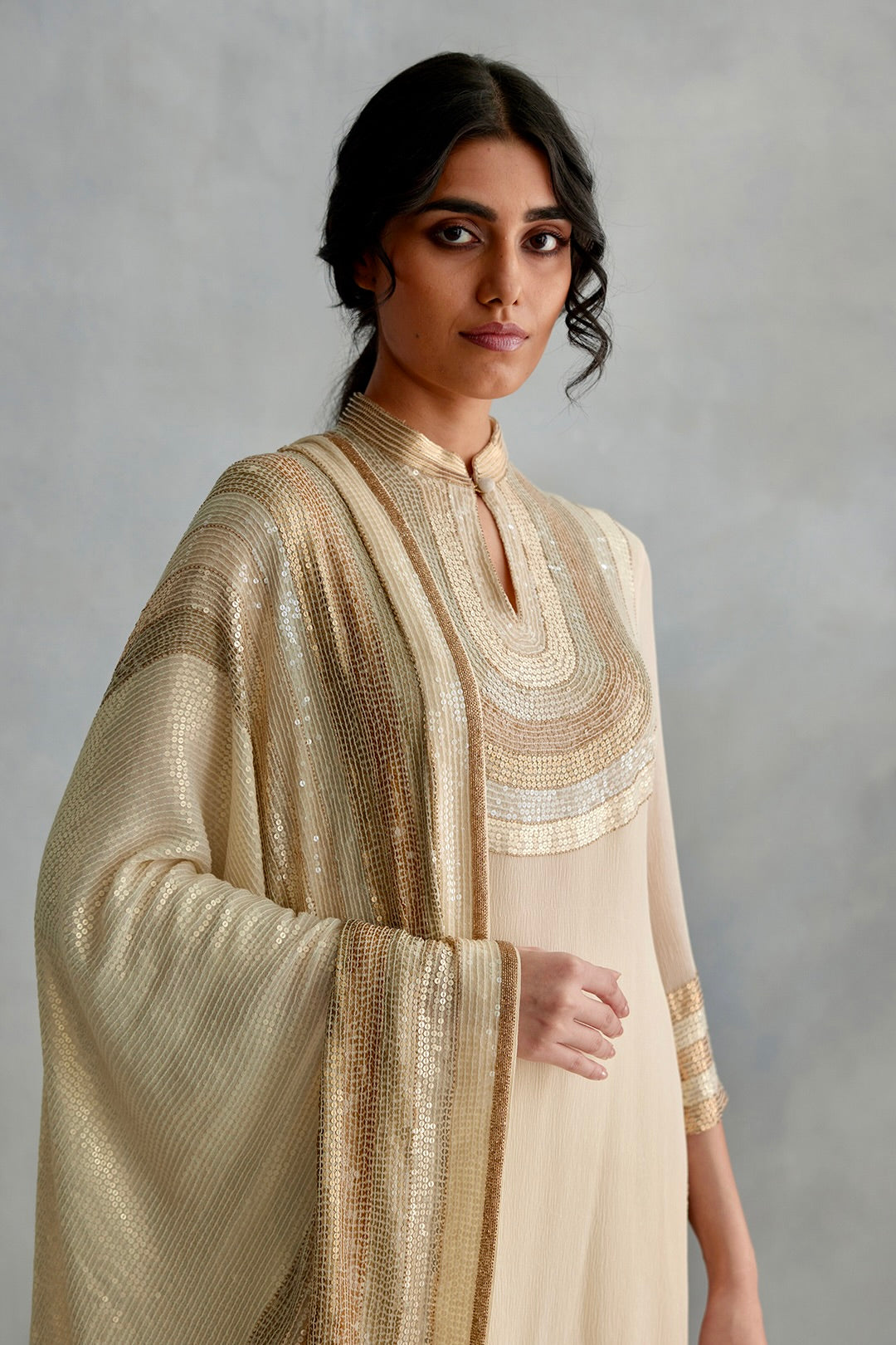 Gharara Set In Stripe and Sheeting Sequin