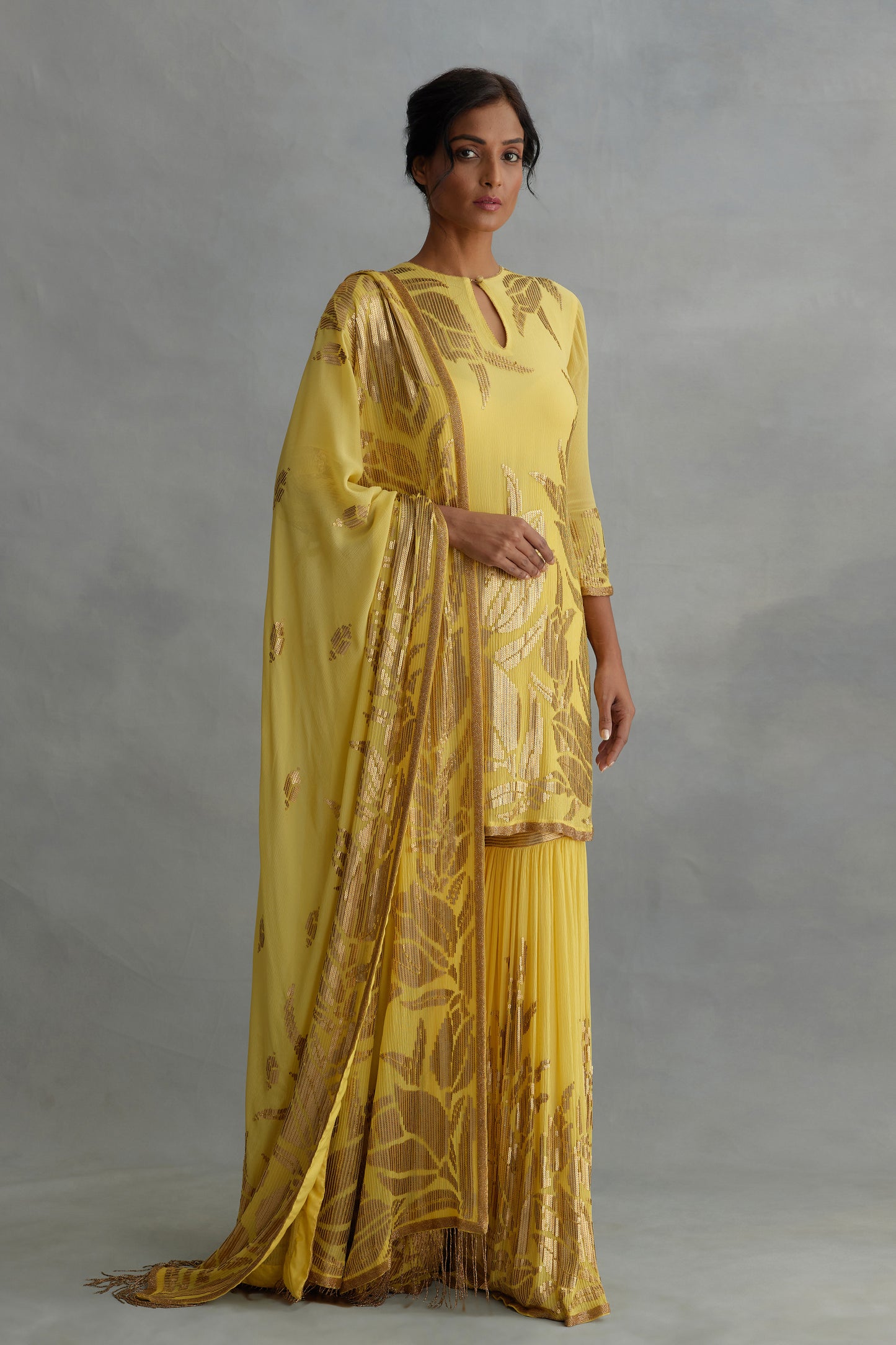 Gharara Set in Lotus design sequin embroidery