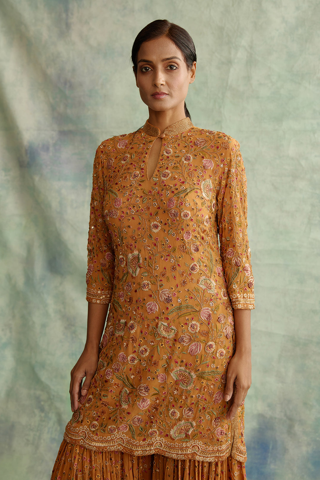 Gharara Set with Floral Thread Embroidery
