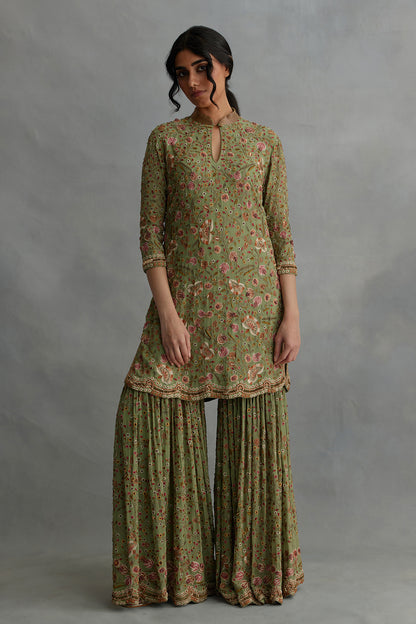 Gharara Set in Intricate Floral  Embroidery