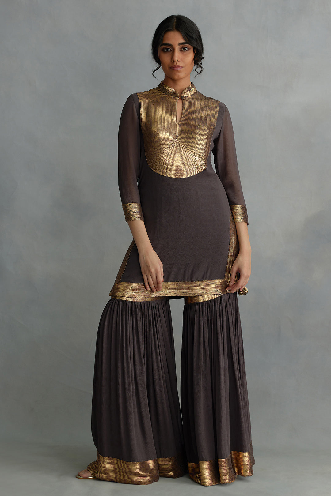 Gharara Set in gold sequin embroidery