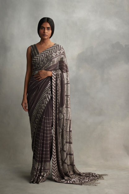 Sari Set in Diamond Design in Small Sequin Embroidery