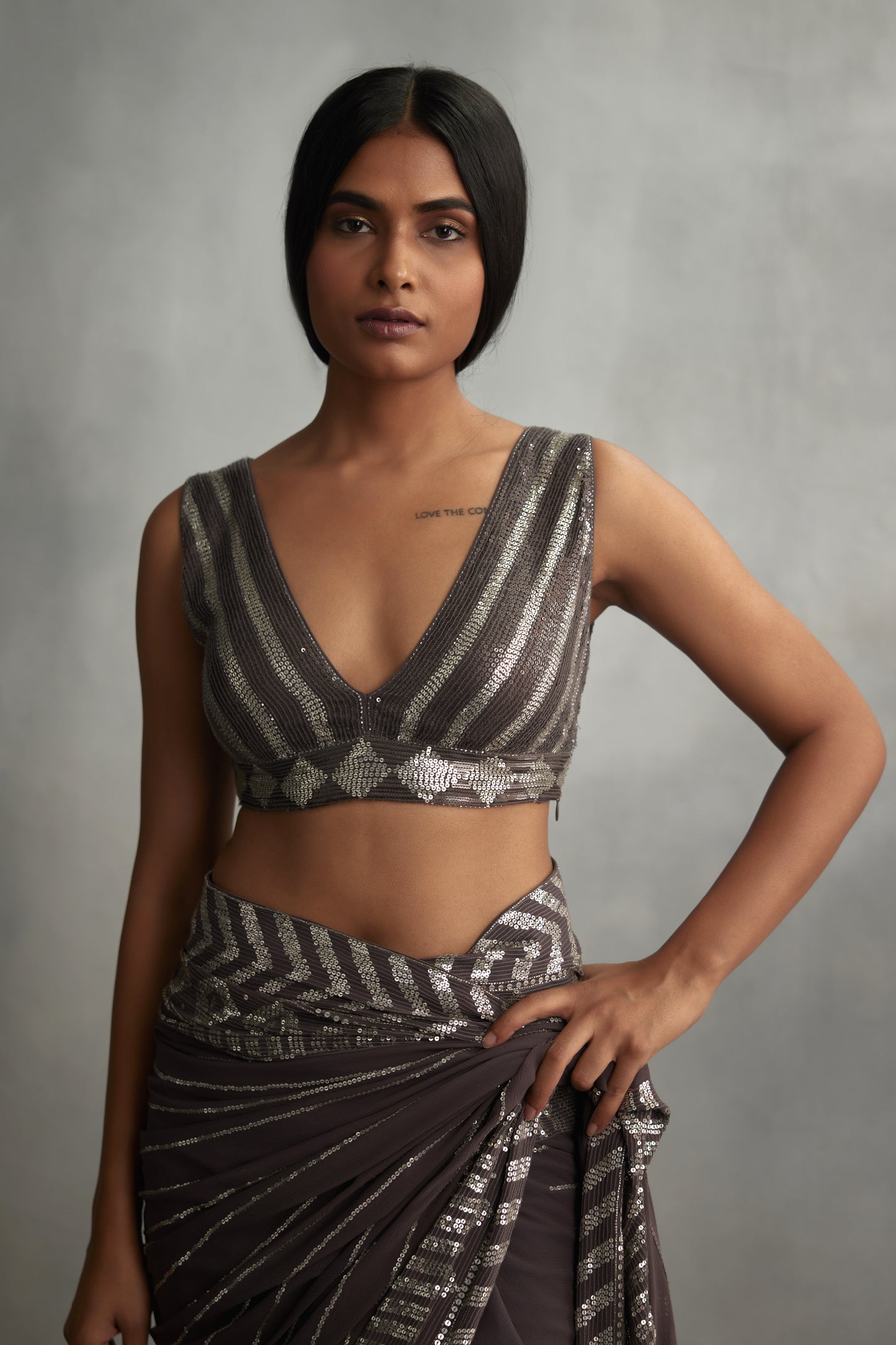 Sari Set in Diamond Design in Small Sequin Embroidery